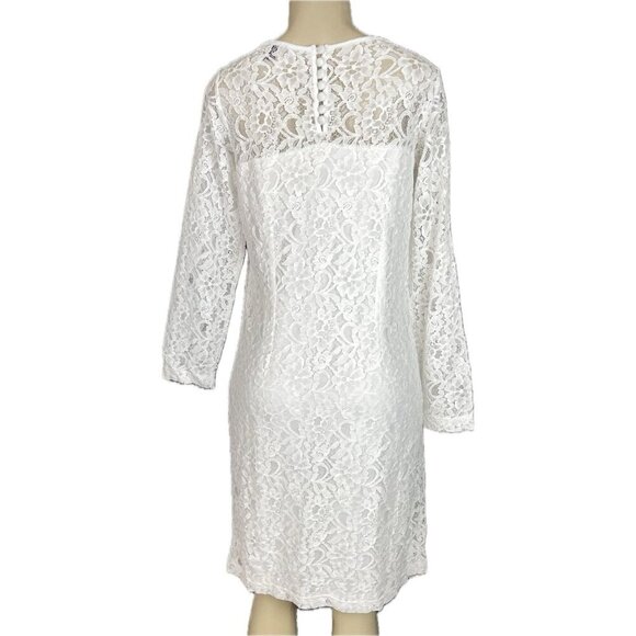 Jessica London 12 White Lace Lined Button Back Neck Long Sleeve Above Knee Dress - Picture 4 of 7